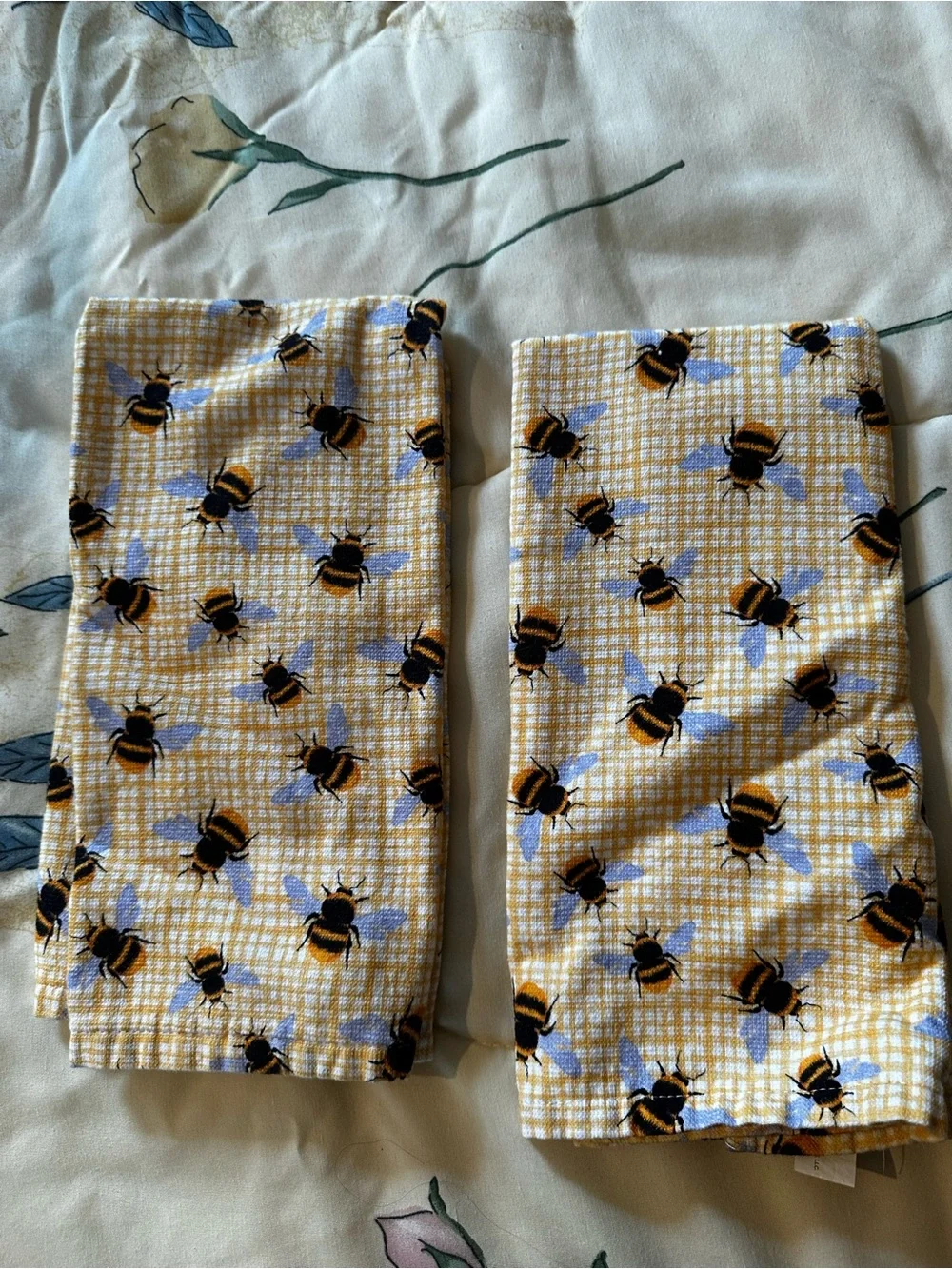 Yellow Bee Print Kitchen Towels - Set of 2